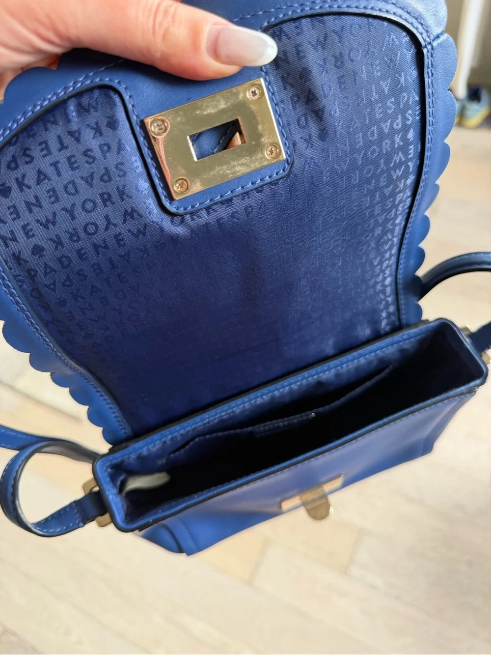 kate spade Blue Scalloped Leather Crossbody with Gold Turn-Lock